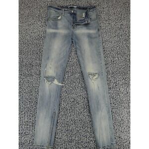 EPTM Distressed Skinny Jeans Mens 34 Light Wash Blue Denim Ankle Zip Streetwear